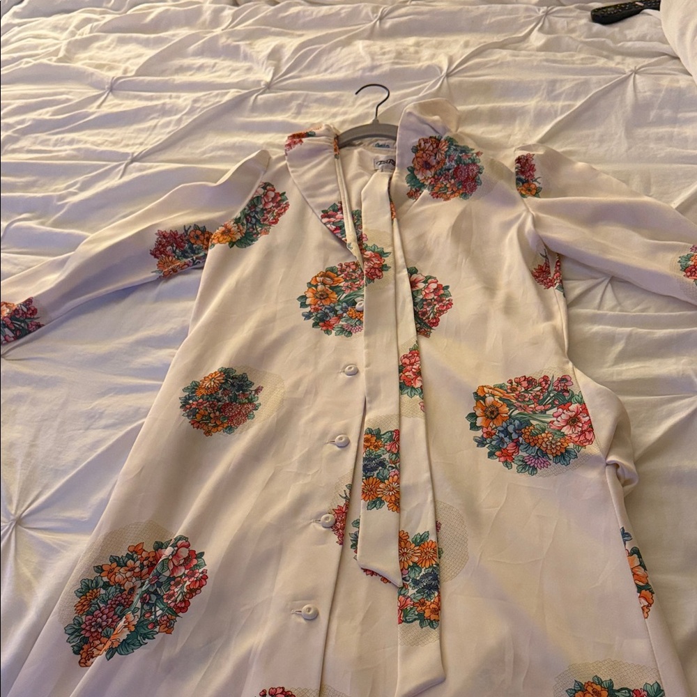 Tori Richard Long Sleeve Dress - Cream with Floral Accents